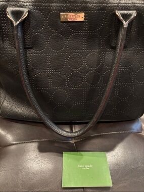 kate spade Black Quilted Circle-Pattern Leather Tote